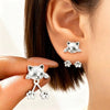 Dangle Cat Earrings with Layered Kitten Charms - Image 1
