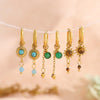 Gold Plated Stainless Steel Huggie Hoop Earrings for Women Chic Vintage Natural Stone Charms Jewelry - Image 3