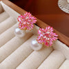 Light Imitation Pearl Earrings Women Zircon Crystal Earrings Snowflake Stud Earrings Jewelry For Party Wedding K - Image 4