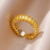 Colorful Cubic Zirconia Open Ring in Gold-Tone Stainless Steel - Image 11