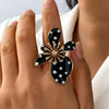Irregular Petals Flower Statement Ring Adjustable Band Gloss Finish Polka Dot Ring Bold Shape Vintage Style Alloy Floral Ring - Image 2