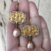 Vintage Embossed Double Bird Copper Dangle Earrings With Oval Faux Pearl Pendants for Women, Fit Banquet and Party Matching - Image 1