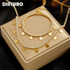 316L Stainless Steel Star Pentagram Zircon Pendant Necklace Bracelets For Women Girl Choker Jewelry Set - Image 1