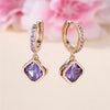 Dainty Female Purple Square Round Zircon Stone Hoop Earrings Cute Gold Color Girlfriend Gifts Wedding Jewelry For Women - Image 1