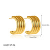 Gold Plated Wide C-shape Metal Ribbed Hoop Earrings for Women Geometric Round Stainless Steel Earring Jewelry - Image 8