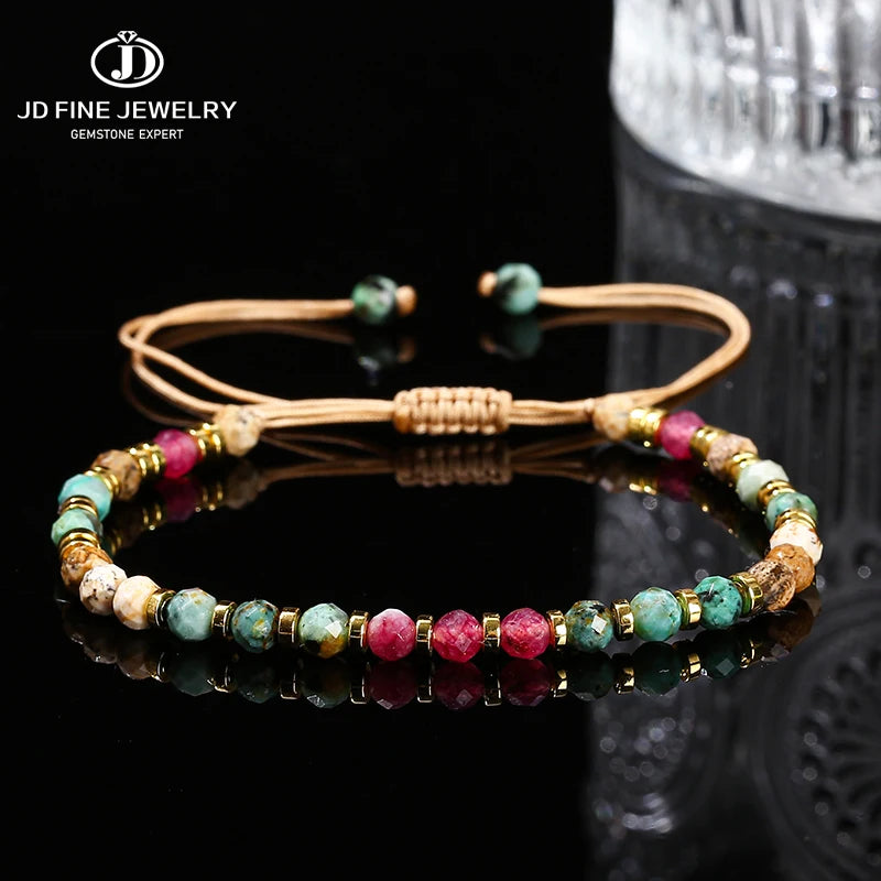 Braided Bead Bracelet with Adjustable Cord in Turquoise-Tone - Image 1