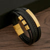 Multi Layers PU Leather Mens Closure Bracelet Waved Leather Gold Color Metal Tube Charm Mens Hiphop Jewelry - Image 3