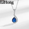 Women's Silver Set Jewelry Inlaid Simulated Sapphire Elegant Simple Necklace Earrings Ring Set Party Jewelry - Image 2