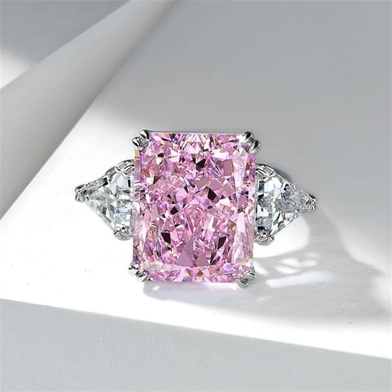Geometric Big Square Stone Rings For Women Silver Color Charm Pink Yellow Zircon Wedding Bands Index Finger Party Jewelry - Image 1