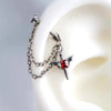 Stainless Steel Red Zircon Wing Chain Piercing Earring for Women Men Gothic Silver Color Rivet Ear Bone Nail Earring Y2K Jewelry - Image 2