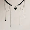 Punk Fringe Zircon Heart-Shaped Pendant Necklace for Women, Bohemian Geometric Baroque Black Crystal Chain Jewelry - Image 2