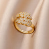 White Zircon Flower Leaf Shape Stainless Steel Rings For Women Adjustable Aesthetic Wedding Ring Light Female Jewelry Bff - Image 36