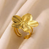 Colored Zircon Double Flower Rings For Women Gold Plated Stainless Steel Flower Opening Ring Wedding Aesthetic Jewelry Gift - Image 12
