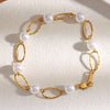 La. Muses Imitation Pearl Oval Buckle Chain Stainless Steel Women's Bracelet Pvd Plated Daily Jewelry Accessories - Image 3