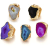 Irregular Geode Stone Agate Slices Wide Open Ring for Women Boho Resizable Finger Jewelry - Image 1