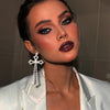 Stonefans Bridal Crystal Cross Shape Long Earrings Sparkly Accessories Rhinestone Dangle Earrings for Women Wedding Jewelry