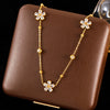 Stainless Steel Sparkling White Zircon Flower Necklace Bracelet Earrings Set For Women Jewelry Gift - Image 9