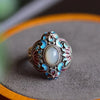 Craft Inlaid Enamel Porcelain Lotus Natural Chalcedony Adjustable Ring Ethnic Classic Ladies Jewelry - Image 3