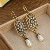 Vintage Golden Plated Inlaid Imitation Pearl Pendant Earrings Women's Elegant Banquet Jewelry Accessories Dangle Earrings Gifts - Image 4