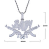 Iced Out Bling CZ Gun Pendant Necklace Cubic Zirconia Letter Steppa Charm Men Hip Hop Jewelry - Image 3
