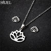Stainless Steel Lily Flower Necklace Set with Matching Earrings and 45 cm Chain - Image 13