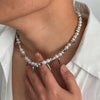 KunJoe Punk Imitation Pearl Rivet Choker Necklace for Men Irregular Silver Color Ccb Beaded Neck Chain Male Jewelry Gift - Image 2