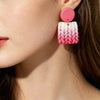 Cute Multi-Gradient Color Square Polymer Clay Earring Stud Set Handmade Braided Knitting Pattern Women's Jewelry Gifts - Image 1