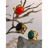 Red Black Green Stone Stainless Steel Open Adjustable Ring Gold Plated Women Jewelry Gala Gift - Image 5