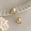 Imitation Pearl Earring for Women Gold Color Round Stud Earrings Korean Delicate Irregular Design Unusual Jewelry - Image 4