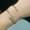 Gold Plated Geometric Women Jewelry Sparking Tear Drop CZ Wrap Open Adjusted Cuff Bangle - Image 3