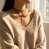 Vintage Red Velvet Bowknot Choker Necklace for Women Elegant Weave Knotted Bowknot Long Rope Layered Chain Y2K Sexy Jewelry Gift - Image 3