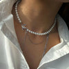 Multilayer Tassel Chain Necklace with Imitation Pearl Details - Image 1