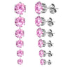 Six-Pair Stainless Steel Stud Earring Set with Cubic Zirconia in Multiple Colors - Image 3
