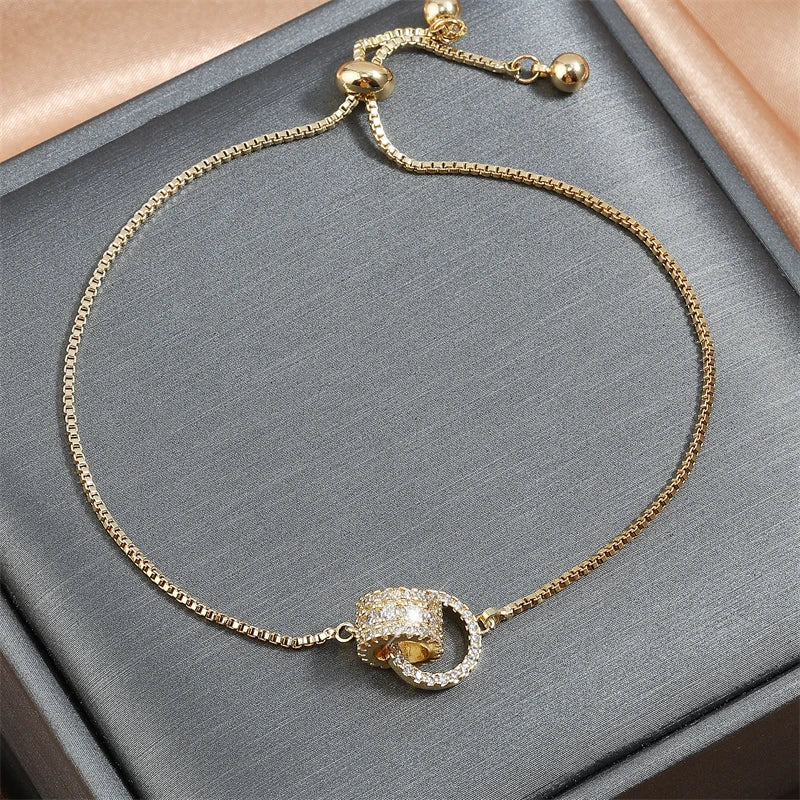 Circle Interlocked Gold-Color Charm Bangle For Women Men Personally Bracelet Party Girls Accessories Jewelry - Image 1
