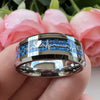 8mm SilverBlue Carbon Fiber Heart Inlay Tungsten Carbide Engagement Rings Wedding Bands Domed Polished Shiny Comfort Fit - Image 2