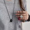 Retro Oval Sweater Chain Adjustable Drawable Black Rope Women Necklace Collarbone Chain Women - Image 2