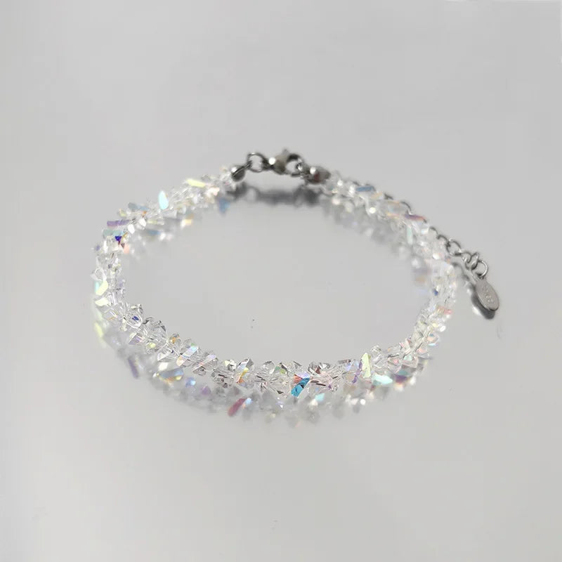 Transparent Crystal Irregular Beaded Bracelet Women‘s Shiny Mulit-cut Pink Glass Chain on the Hand Jewelry Girls Gifts - Image 1