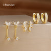 Three-Pair Huggie Hoop Earring Set with Color and Stone Variations - Image 7