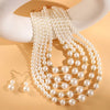 Kymyad Jewelry Sets Simulated Pearl Beads Multilayer Necklace Earrings Set For Women Statement Collar Necklace Set - Image 2
