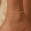Stainless Steel Jewelry Gold-plated Minimalism 2-Layer Beading Zircon Charm Women Anklet Chain - Image 1