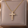 Zirconia Cross Pendant Necklace for Women Zircon Crystal Stainless Steel Chain Charm Aesthetic Jewerly collares - Image 4
