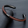 Classic Men Stainless Steel Woven Leather Cuff Bracelet Bangles Minimalist Jewelry Lovers' Gift - Image 5