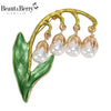 Enamel Suzuran Pearl Flower Brooches for Women Plant Pins Friends Party Gifts Banquet Jewellery Accessories - Image 1