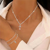 Sparkling Silver Gypsophila Necklace Bracelet Set For Women Zircon Cross Pendant Three Piece Jewelry Set - Image 1
