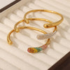 Open Stainless Steel Bracelet with Pearl Look and Water Drop Stone Accents - Image 9