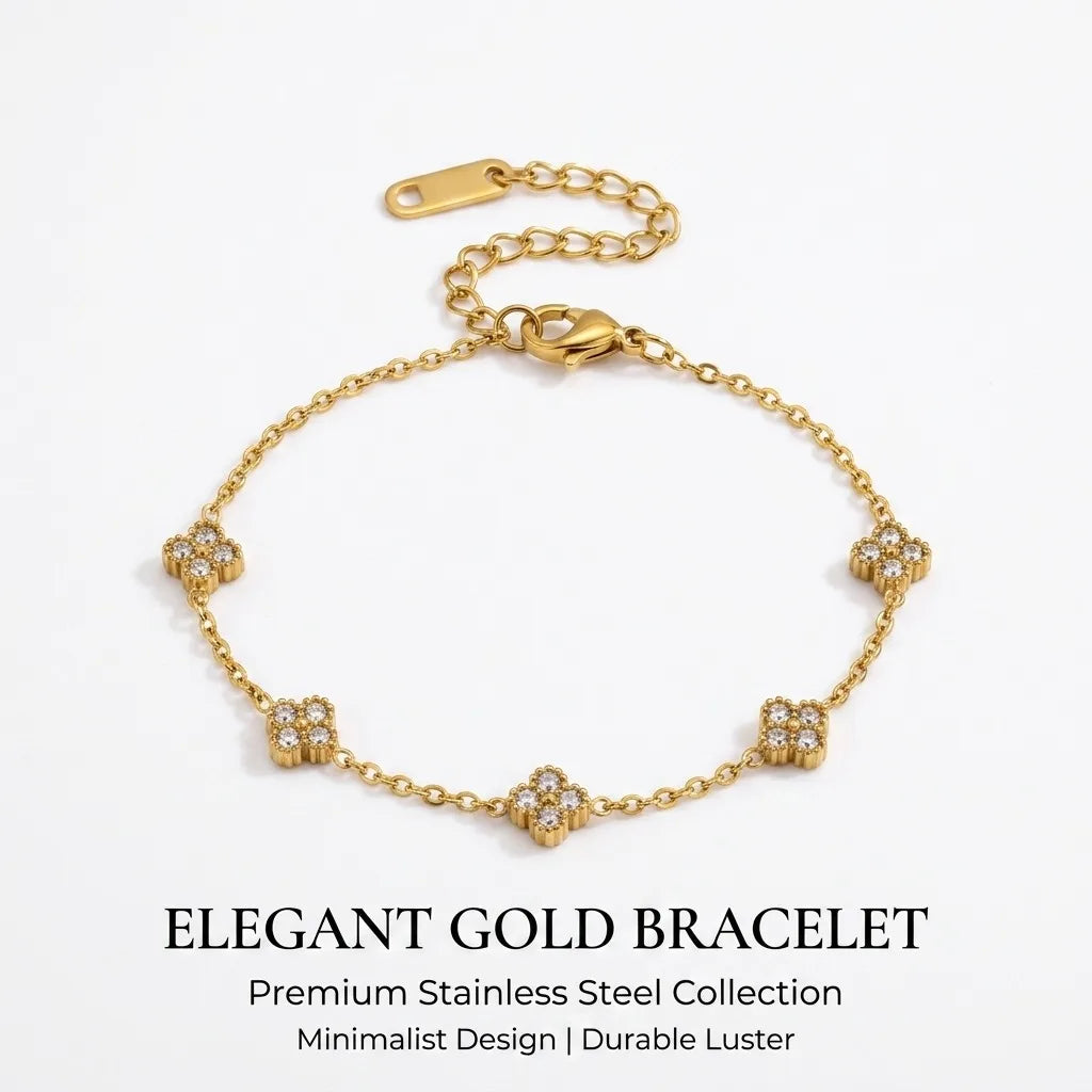 Gold Color Flower Zircon Bracelet Stainless Steel Jewelry for Women, Gift Party Bangles Accessories - Image 1