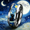 Vintage Cat Looking Up At The Stars and Moon Ring Classic Artistic Oil Painting Stainless Steel Rings For Women Men Jewelry Gift - Image 1