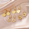 Stainless Steel Gold Color Drop Earrings Women Round Heart Flower Sun Totem Pendant Hoop Earrings Jewelry Gift - Image 1