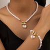 2 Pcs Creative Imitation Pearl Love Necklace With Bracelet Jewelry Set For Women Weddings Banquets Parties Festivals Gifts - Image 6