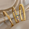 Gold Plated Stainless Steel Bracelet Inlaid Colorful Rhinestones Open Cuff Bangles Bracelets for Women Men Jewelry - Image 1